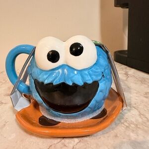 Sesame Street Blue Cookie Monster Mug with Orange Saucer